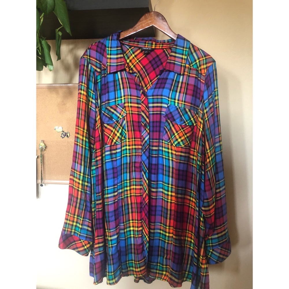 Taylor - Celebrate Love Rainbow Plaid Twill Button Front Slim Fit Shirt 4X